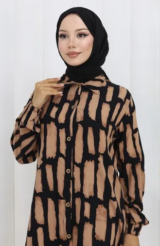 بدلة مزدوجة من قماش فيسكوز، بنطلون، تونيك، 0131-03، لون القهوة الحليبي، أسود 0131-03