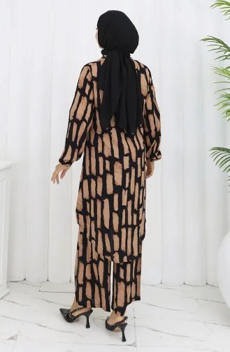 بدلة مزدوجة من قماش فيسكوز، بنطلون، تونيك، 0131-03، لون القهوة الحليبي، أسود 0131-03