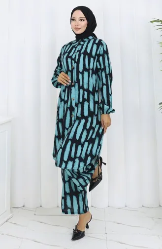 Ensemble Deux Pièces Tunique Et Pantalon En Viscose 0131-04 Turquoise 0131-04