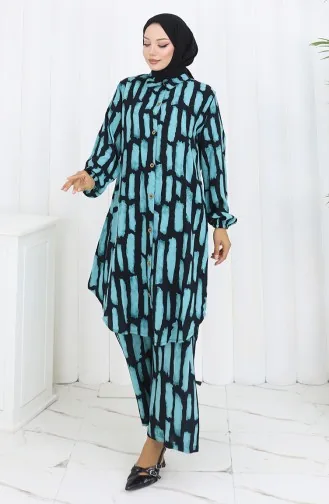Ensemble Deux Pièces Tunique Et Pantalon En Viscose 0131-04 Turquoise 0131-04
