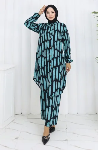 Ensemble Deux Pièces Tunique Et Pantalon En Viscose 0131-04 Turquoise 0131-04