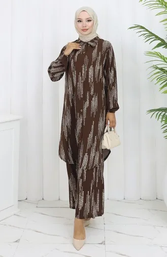 Viskose Stoff Tunika Hose Zweiteiler 0132-01 Braun 0132-01