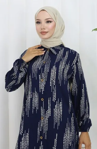 Viscose Fabric Tunic Trousers Two Piece Suit 0132-02 Navy Blue 0132-02