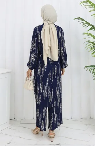Viscose Fabric Tunic Trousers Two Piece Suit 0132-02 Navy Blue 0132-02