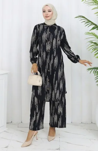 Viskose Stoff Tunika Hose Zweiteiler 0132-03 Schwarz 0132-03