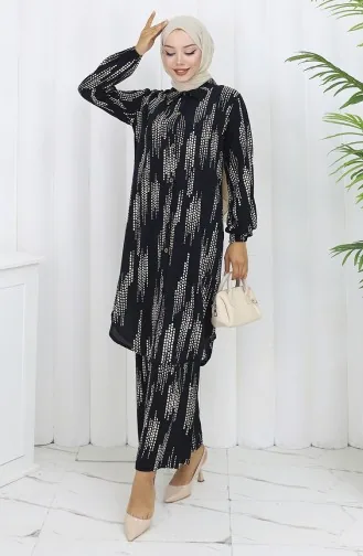 Viskose Stoff Tunika Hose Zweiteiler 0132-03 Schwarz 0132-03