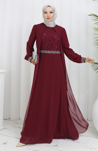 فستان سهرة شيفون 52876-01 أحمر غامق 52876-01