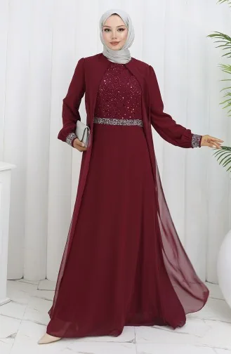 فستان سهرة شيفون 52876-01 أحمر غامق 52876-01
