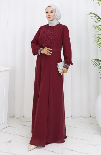 فستان سهرة شيفون 52876-01 أحمر غامق 52876-01