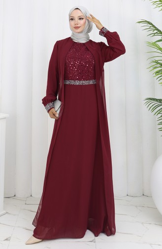 فستان سهرة شيفون 52876-01 أحمر غامق 52876-01
