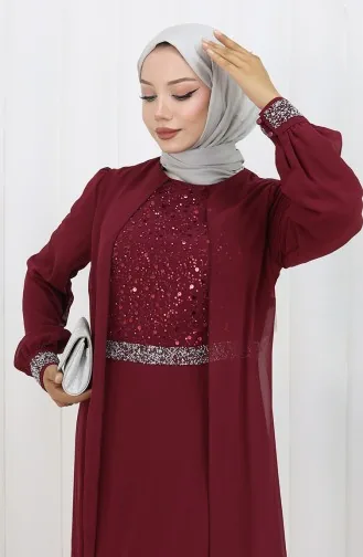 فستان سهرة شيفون 52876-01 أحمر غامق 52876-01