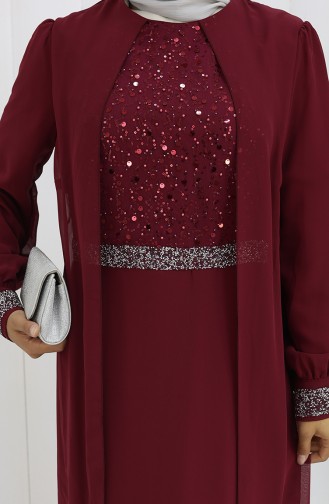 فستان سهرة شيفون 52876-01 أحمر غامق 52876-01