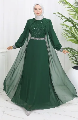 Şifon Abiye Elbise 52876-04 Zümrüt Yeşili