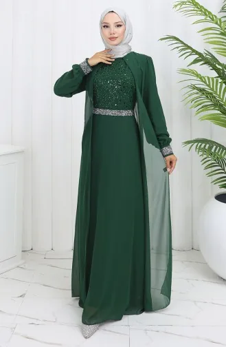 Şifon Abiye Elbise 52876-04 Zümrüt Yeşili