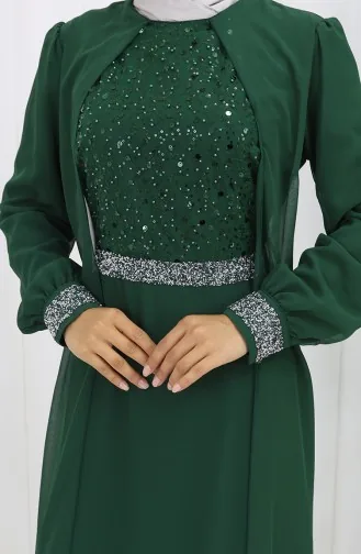 Şifon Abiye Elbise 52876-04 Zümrüt Yeşili