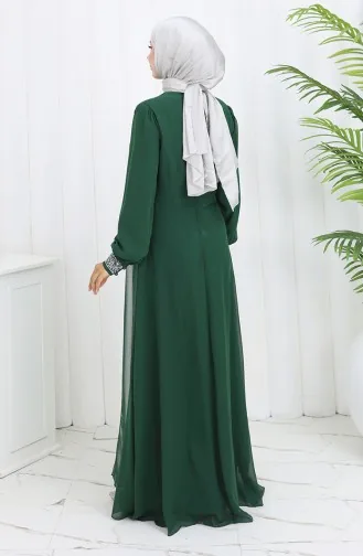 Şifon Abiye Elbise 52876-04 Zümrüt Yeşili