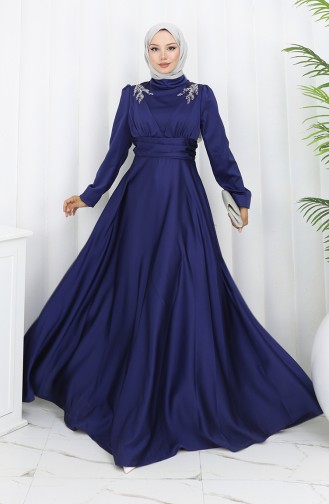 Robe De Soirée Satin 52880-01 Bleu Marine 52880-01
