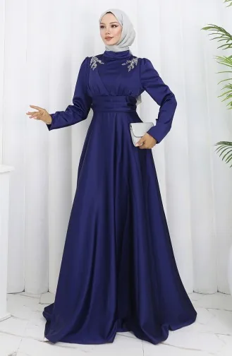 Robe De Soirée Satin 52880-01 Bleu Marine 52880-01