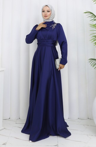 Robe De Soirée Satin 52880-01 Bleu Marine 52880-01