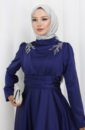 Robe De Soirée Satin 52880-01 Bleu Marine 52880-01