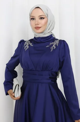 Robe De Soirée Satin 52880-01 Bleu Marine 52880-01
