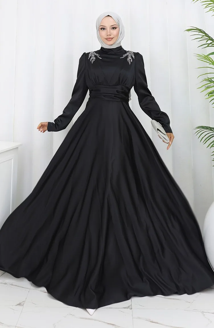 فستان سهرة ساتان 52880-02 أسود 52880-02