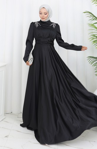 Satin-Abendkleid 52880-02 Schwarz 52880-02