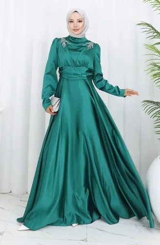 فستان سهرة ساتان 52880-03 أخضر زمردي 52880-03