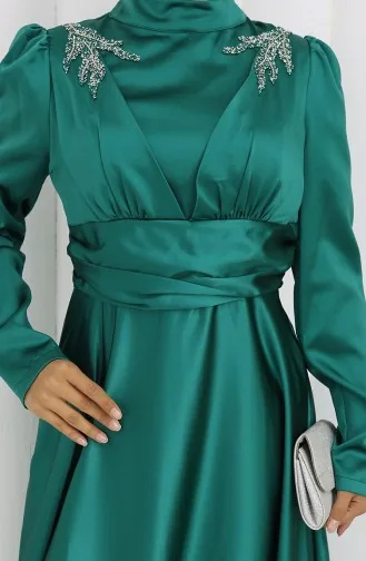 فستان سهرة ساتان 52880-03 أخضر زمردي 52880-03