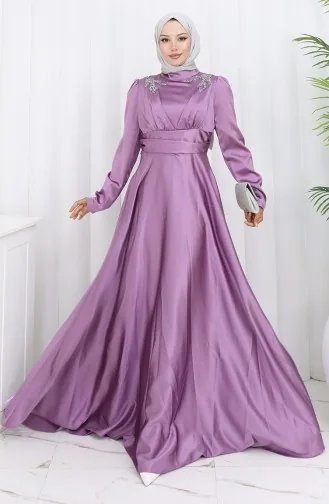 فستان سهرة ساتان 52880-04 بنفسجي فاتح 52880-04