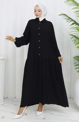 فستان من قماش الفيسكوز بأزرار نصفية 2130-02 أسود 2130-02