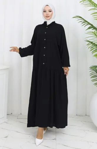 فستان من قماش الفيسكوز بأزرار نصفية 2130-02 أسود 2130-02
