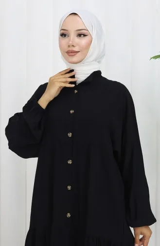 فستان من قماش الفيسكوز بأزرار نصفية 2130-02 أسود 2130-02