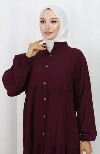 فستان من قماش الفيسكوز بأزرار نصفية 2130-03 أحمر قرمزي 2130-03