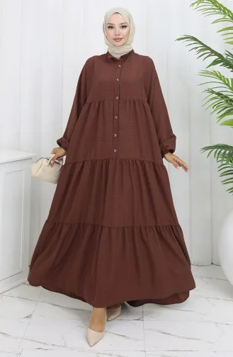 Seersucker Stoff Halbknopf Kleid 2131-01 Braun 2131-01