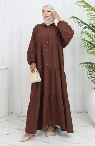 Seersucker Stoff Halbknopf Kleid 2131-01 Braun 2131-01