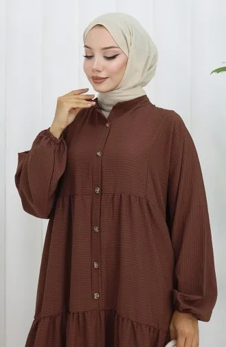 Seersucker Stoff Halbknopf Kleid 2131-01 Braun 2131-01