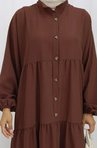 Seersucker Stoff Halbknopf Kleid 2131-01 Braun 2131-01