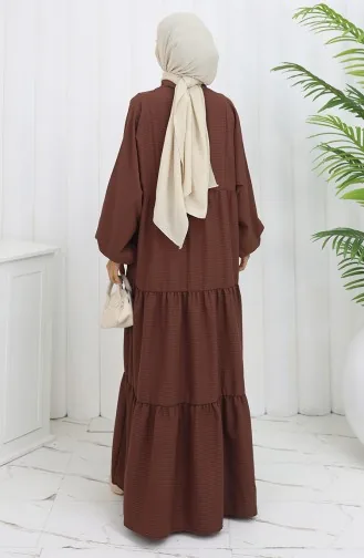 Seersucker Stoff Halbknopf Kleid 2131-01 Braun 2131-01