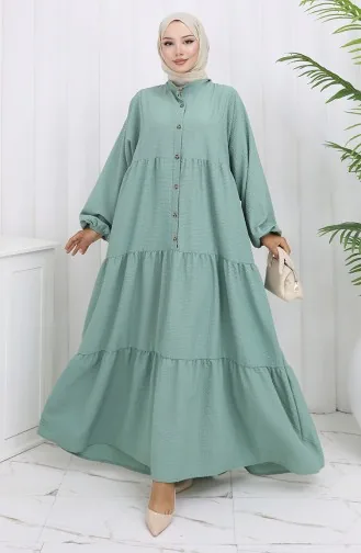 Seersucker Stoff Halbgeknöpftes Kleid 2131-03 Mandelgrün 2131-03