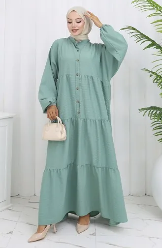 Seersucker Stoff Halbgeknöpftes Kleid 2131-03 Mandelgrün 2131-03