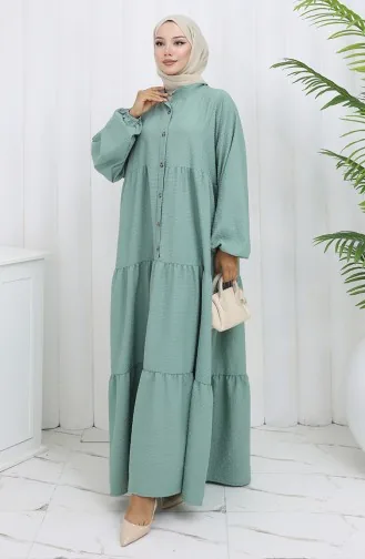 Seersucker Stoff Halbgeknöpftes Kleid 2131-03 Mandelgrün 2131-03