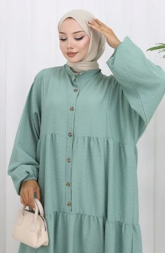 Seersucker Stoff Halbgeknöpftes Kleid 2131-03 Mandelgrün 2131-03