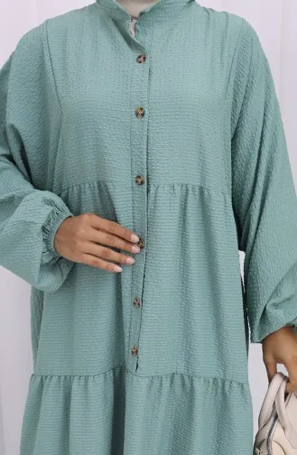 Seersucker Stoff Halbgeknöpftes Kleid 2131-03 Mandelgrün 2131-03
