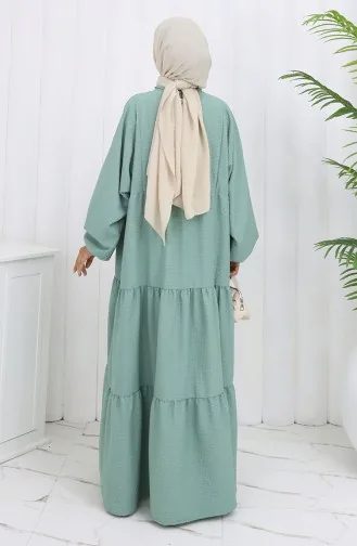 Seersucker Stoff Halbgeknöpftes Kleid 2131-03 Mandelgrün 2131-03