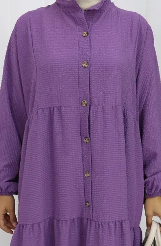 Gofre Kumaş Yarım Düğmeli Elbise 2131-04 Lila