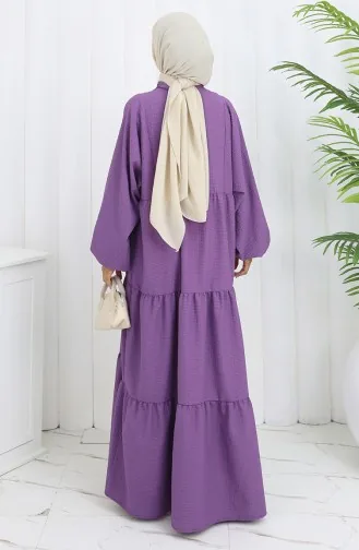 Gofre Kumaş Yarım Düğmeli Elbise 2131-04 Lila