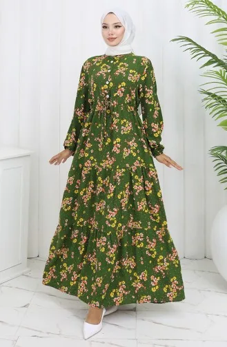 Viscose Fabric Tied Waist Dress 2132-01 Khaki 2132-01