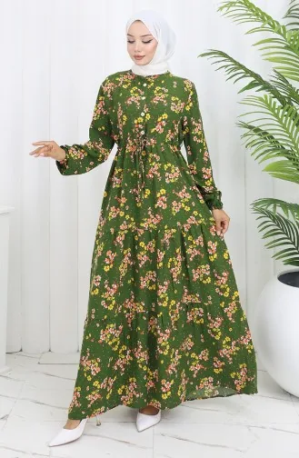 Viscose Fabric Tied Waist Dress 2132-01 Khaki 2132-01