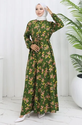 Viscose Fabric Tied Waist Dress 2132-01 Khaki 2132-01